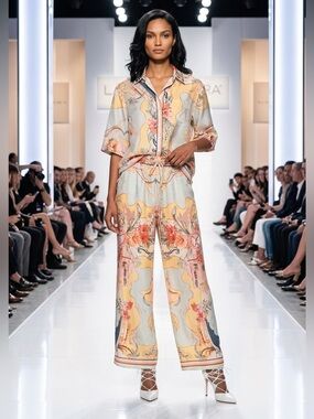 Pastel Floral Wide-Leg Outfit in Light pastel color.,NWT Great for vacation!